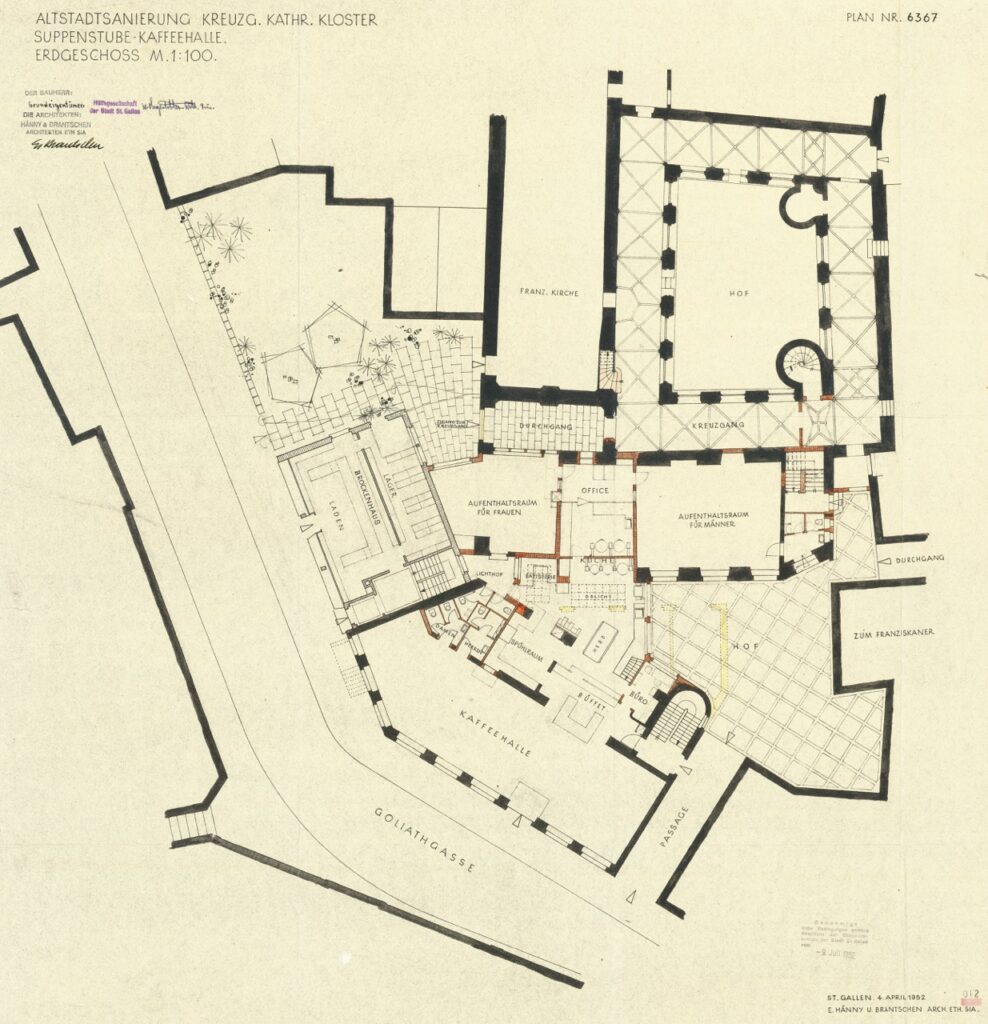 Grundriss Kreuzgang St. Katharinen Ernest Brantschen Kreuzgang und Kaffeehalle St. Katharinen St. Gallen